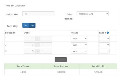 trixie bet calculator|Trixie Calculator .